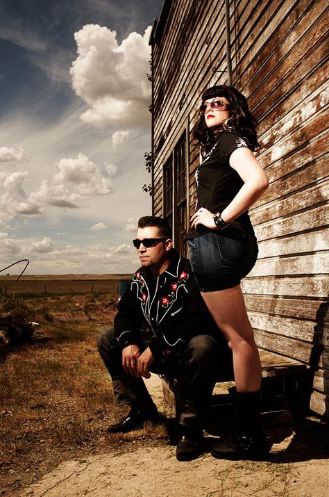 A Punk, Rockabilly, Neo-Gothic, Country & Western Engagement Sesh. Southwest Gothic, Rockabilly Couple, Gothic Country, Punk Couple, Greaser Style, 1970 Mustang, Pinup Photoshoot, Western Engagement, Rockabilly Wedding