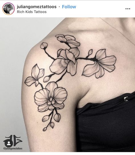 Orchid Collar Bone Tattoo, Orquids Tattoo, Orchid Shoulder Tattoo, Little Elephant Tattoos, Orchid Flower Tattoos, Thigh Piece Tattoos, Go Tattoo, Orchid Tattoo, Beautiful Flower Tattoos