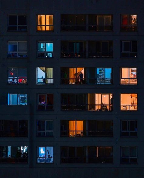 Somewhere Magazine on Instagram: “@anajugob Via @ukio.global” Building Windows, Art Unit, Night Window, Apartment Aesthetic, Cinematic Photography, Window Painting, City Buildings, Night City, Night Aesthetic