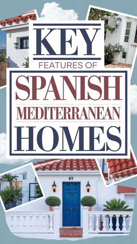 Key Features of Spanish Mediterranean Homes Spanish Homes Exterior Hacienda Style, Modern Mediterranean Facade, Spanish Style Homes Exterior Curb Appeal, Spanish Mediterranean Homes Exterior, Mediterranean Home Exterior, Spanish Homes Exterior, Spanish Modern Homes, Spanish Coastal Home, Spanish Revival Exterior