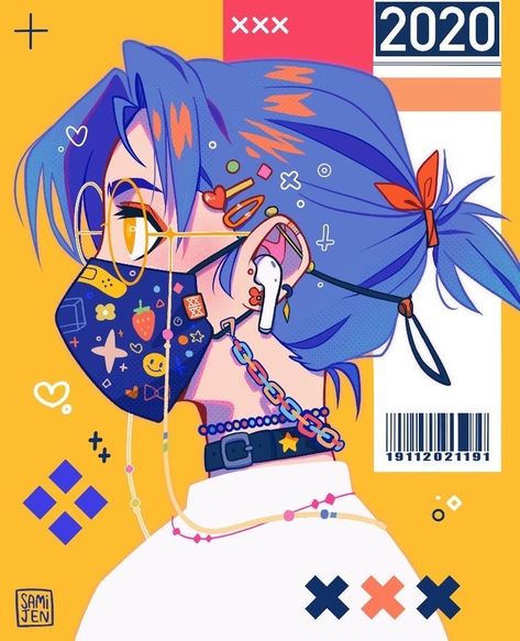 New Normal, Blue Hair, Anime Character, Mask, Twitter, Anime, Hair, Blue, Art