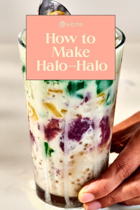 The ultimate summer dessert is halo-halo. The refreshing, multi-layered, shaved-ice-based Filipino dessert is packed with incredible flavors and textures — icy, creamy, chewy, crunchy, sweet, syrupy. Here's how to make it. Halo Halo Recipe, Halo Halo Dessert, Pilipino Food Recipe, Naengmyeon, Hawaiian Shaved Ice, Filipino Food Dessert, Filipino Dessert, Master Board, Dessert In A Jar