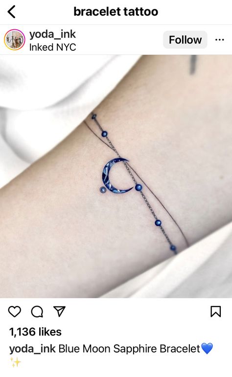 Sapphire Tattoo Ideas, Sapphire Tattoo, Tattoo Bracelet, Jewelry Tattoo, Sapphire Jewelry, Blue Bracelet, I Tattoo, Tattoos For Women, Tatting