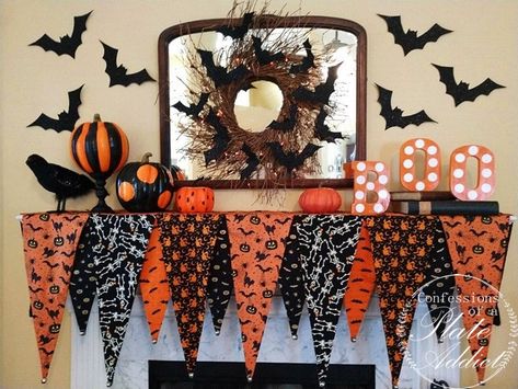 Halloween Decorations Mantle With Tv, Halloween Outdoor Decorations Ideas, Diy Halloween Outdoor Decorations, Diy Halloween Outdoor, Outdoor Decorations Ideas, Halloween Mantels, Grandin Road Halloween, Sew Halloween, Halloween Theme Decoration