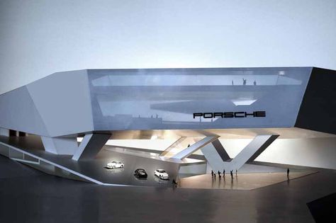 Porsche Museum Building Car Museum Design, Car Museum Architecture, Transportation Architecture, Car Showroom Architecture, Porsche Showroom, Recreational Center, Porsche Museum, Museum Building, Mall Facade