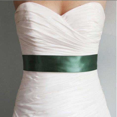 Wedding Dress With Green, Emerald Wedding Dresses, Emerald Green Wedding Dress, Emerald Wedding Colors, Simple Satin, Green Wedding Dresses, Emerald Green Weddings, Wedding Dress Sash, White Wedding Gowns