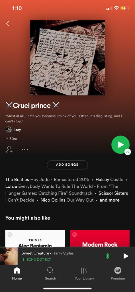 Cruel prince /folk of the air The Cruel Prince Playlist, Plays Aesthetic, Fantasy Playlist, Book Playlists, Scissor Sisters, Playlist Ideas, Song Suggestions, Hey Jude, Spotify Playlists