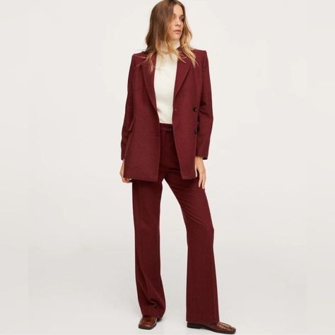 Beautiful Wool Blend Suit Set By Mango. In Excellent Condition, Pants Are New With Tags. Measurements Flat: Jacket (Labeled An Xxl) Pit To Pit: 23” Length: 28” Trousers (Labeled U.S. 14) Waist: 19.5” Rise: 15” Inseam: 35” Questions? Leave A Comment Below! Burgundy Suit Women, Burgundy Outfit, Burgundy Jacket, Burgundy Suit, Suit Jackets For Women, Mango Fashion, Suit Pants, Co Ord Set, Fashion Books