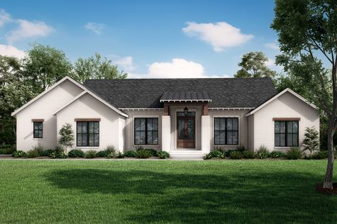 Modern-farmhouse House Plan - 3 Bedrooms, 2 Bath, 1998 Sq Ft Plan 50-439 Texas Ranch House, Texas Ranch Homes, Modern Ranch House Plans, Modern Ranch House, Ranch House Exterior, Ranch House Plan, Texas Ranch, Ranch Style House Plans, Modern Ranch