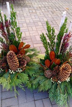 008 by andrew.schram, via Flickr Dekoratívne Vence, Christmas Urns, Holiday Planter, Cemetery Decorations, Grave Decorations, Christmas Planters, Christmas Flower Arrangements, Christmas Floral Arrangements, Memorial Flowers