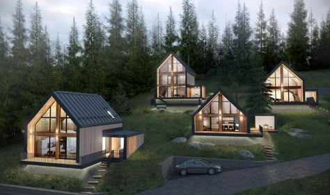 residential House In The Mountains, Tiny House Village, Small Villa, Resort Architecture, A Frame House Plans, Modern Barn House, Resort Design, Frame House, Wooden Houses