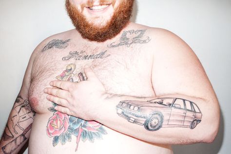 Action Bronson shot by Terry Richardson E36 Tattoo, Action Bronson, Gourmet Chef, Terry Richardson, By Terry, Bmw E36, Sculptor, Skull Tattoo, Geometric Tattoo