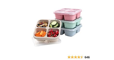 Amazon.com: PUiKUS 4 Pack Snack Containers, 4 Compartments Bento Snack Box, Reusable Meal Prep Lunch Containers for Kids Adults, Divided Food Storage Containers for School Work Travel: Home & Kitchen Kotak Bento, Meal Prep Lunch, Lunch Box Bento, Prep Lunch, Lunch Box Set, Snack Containers, Prepped Lunches, Food Storage Boxes, Meal Prep Containers