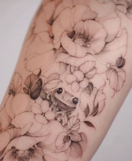 The World of Frog Tattoos with 80+ Unique Designs — InkMatch Frog And Sunflower Tattoo, Flower Frog Tattoo, Frog Tattoo Flower, Frog And Flowers Tattoo, Frog On A Flower Tattoo, Tattoo Guide, Subject Of Art, Tattoo Prices, 3d Skull