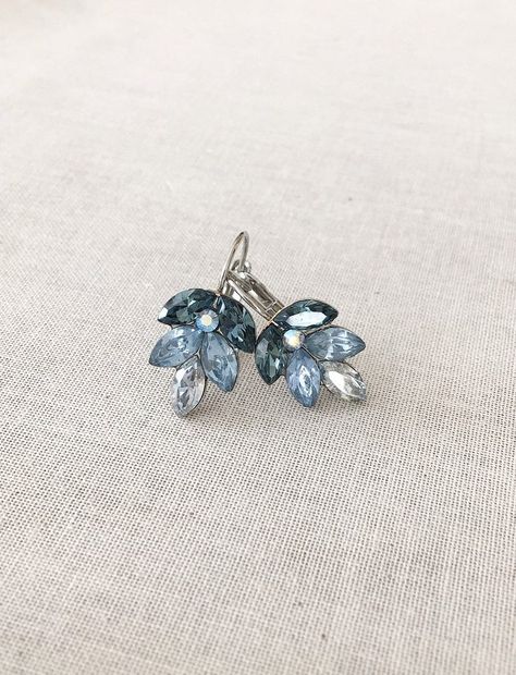 Dusty blue Swarovski crystal leaf earrings ombré something | Etsy Wedding Day Jewelry Brides Dusty Blue, Light Blue Sterling Silver Wedding Earrings, Dusty Blue Bridal Earrings, Elegant Light Blue Crystal Earrings For Gift, Blue Crystal Bridal Earrings, Blue Topaz Earrings, Silver Jewelry Fashion, Earrings Inspiration, Swarovski Earrings