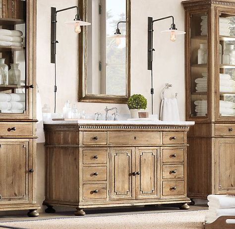 Image result for st james restoration hardware vanity Farmhouse Bathroom Remodel, Country Bathroom, Single Sink Vanity, Chic Bathrooms, Trendy Bathroom, Rustic Bathroom, St James, Farmhouse Bathroom, Restoration Hardware