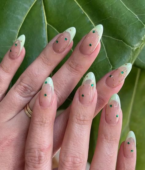 Get your fingertips ready for St. Patrick’s Day with these simple and fun nail designs! Discover 30 classy nail art ideas that are anything but cheesy – just like these light green French tip nails with crystals! Simple But Different Nails, Patrick’s Day Nails, Spring St Patricks Day Nails, Light Green St Patricks Day Nails, Green French Tip Nail Designs, St Pats Nails Simple, Classy St Patricks Day Nails Simple, St Patricks Day Nails French Tip, St Patricks Nails Ideas Simple