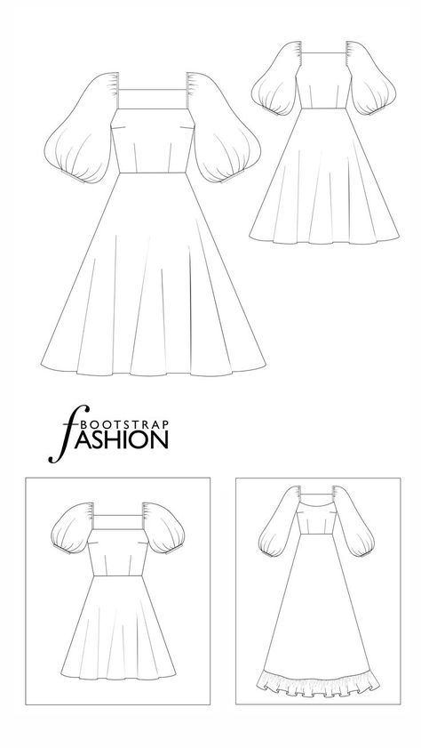 Sew yourself an elegant dress! Check pattern #85321 on our website. #diydress #sewingpattern #dresspattern #bootstrapfashion #sewinginstructions #sewing Fancy Dress Patterns Sewing, Elegant Dress Patterns Free, Dress Collar Designs, Sew Formal Dress, White Dress Sewing Pattern, Cottagecore Dress Drawing, Fashion Sewing Pattern Free Dress, Free Puff Sleeve Dress Pattern, Fairy Dress Pattern Free Sewing