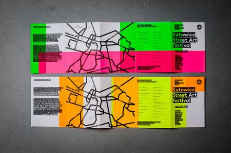 Katowice Steet Art Festival – id by Marta Gawin, via Behance Festival Program, Design De Configuration, Manual Design, Brochure Design Layout, Graphic Design Brochure, Leaflet Design, Book Design Layout, Festival Design, Map Design