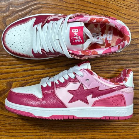 WISHLIST #bapesta #bape Bape Astetic, Bape Dunks, Shoes Bapesta, Bape Star Shoes, Pink Bapestas, Bapesta Shoes Outfit, Peter Losing Wendy, Bape Star, Bapesta Shoes