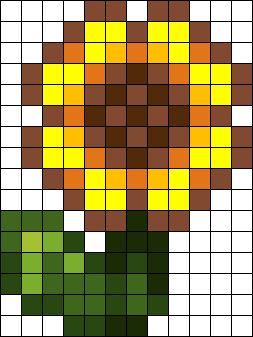 Sunflower Perler Bead, Cool Kids Crafts, Easy Perler Bead Patterns, Easy Perler Beads Ideas, Easy Pixel Art, Pixel Art Templates, 8bit Art, Kandi Patterns, Pixel Art Grid