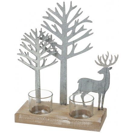 FFX1573 / Metal Woodland Candle Holder | 44327 | Christmas / Candles & Candle Holders - Gainsborough Giftware Ltd Mirror Candle Plate, Double Space, Glass Candelabra, Metal Candelabra, Crystal Candlesticks, Wooden Candle Sticks, Candle Mirror, Wooden Candle, Buy Candles