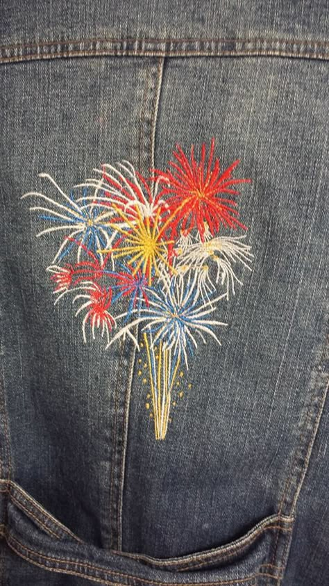 Embroidery Fireworks, Embroidered Fireworks, Firework Embroidery, Fireworks Embroidery, Patriotic Embroidery, Sewing Scarves, Denim Embroidery, Hoodie Fabric, Textile Art Embroidery