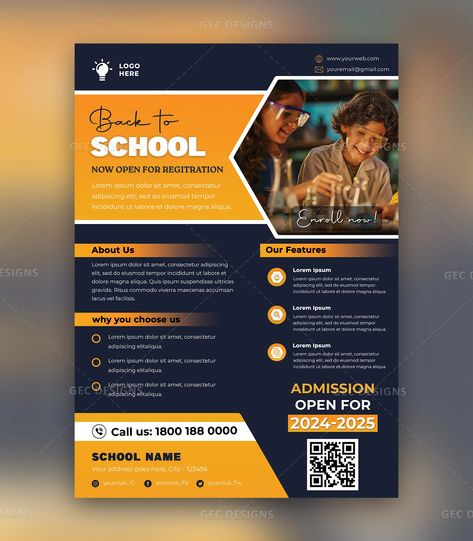 Download the free School admission promotional flyer template. It is a PSD-based flyer design, fully editable, and easy to customize according to your needs.  #flyer #flyertemplates #schoolflyers Admission Flyer Design, School Flyer Design, Promotion Flyer Design, Promotion Flyer, Creative Branding Design, School Flyer, Spa Business, Festival Flyer, Seo Guide