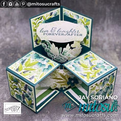 Forever Greenery Suite DIY 3D Cube Pop Up Card & Case - Mitosu Crafts Mitosu Crafts, Pop Cubes, Up Craft, Idea Box, Gatefold Cards, 3d Cube, Cardmaking Ideas, Box Cards, Youtube Live