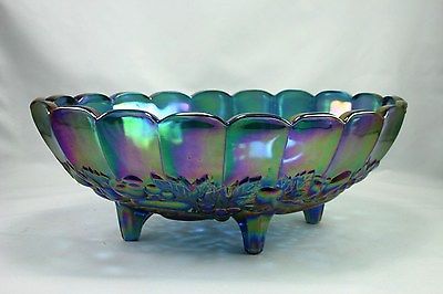 Vintage Iridescent Blue Indiana Carnival Glass Footed Oval Fruit Bowl Harvest Fruit Bowl Ideas, Grape Harvest, Carnival Glass Vintage, Carnival Glassware, Bowl Ideas, Blue Carnival Glass, Carnival Glass Bowls, Antique Dishes, Colored Glassware