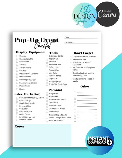 Pop Up Shop Checklist, How To Start A Pop Up Shop, Retail Pop Up, Market Checklist, Event Checklist, Baby Pop, Event Display, Market Sign, Pop Up Market