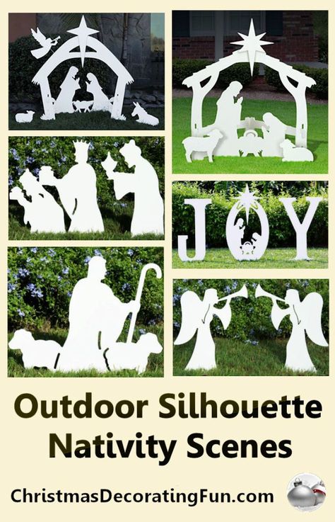 Outdoor Christmas Decorations Nativity, Silhouette Nativity Scene, Church Decorations Ideas, Outdoor Silhouette, Outdoor Nativity Sets, Nativity Scene Diy, Outdoor Nativity Scene, Nativity Silhouette, Outdoor Nativity