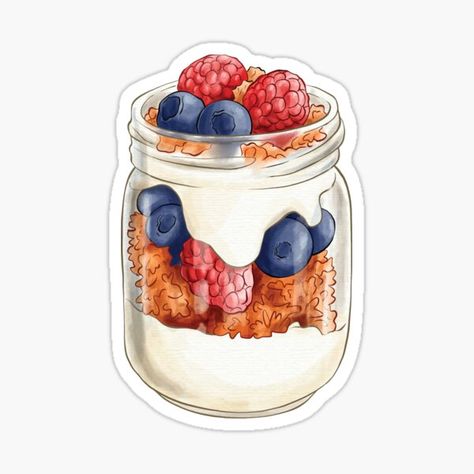 Healthy Food Stickers, Healthy Stickers, Granola Yogurt Parfait, Breakfast Stickers, Raspberry Granola, Blueberries And Raspberries, Granola Parfait, Banana Toast, Book Stickers