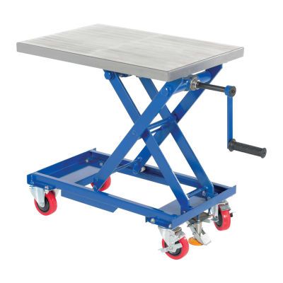 Scissor Lifts & Lift Tables | Lift Tables-Mobile Scissor | Mobile Hand Crank Mechanical Scissor Lift Table CART-330-M 330 Lb. Capacity - 27 x 17 Platform | B2371776 - GLOBALindustrial.com Scissor Lift Table, Lifting Devices, Custom Metal Fabrication, Lift Table, Scissor Lift, Welding Table, Mechanical Hand, Metal Working Tools, Hand Crank