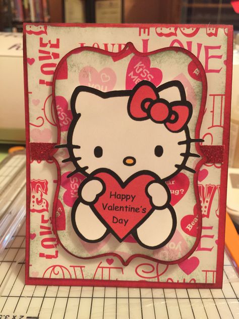 Drawing Ideas Valentines, Drawing Ideas Valentines Day, Valentines Day Hello Kitty, Ideas Valentines Day, Diy Hello Kitty, Happy Valentines Day Card, Handmade Paper Crafts, Cat Valentine, Hello Kitty Wallpaper