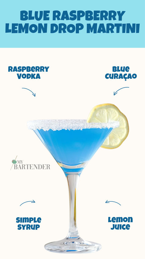 Blue Raspberry Lemon Drop Martini Blue Lemon Drop Drink, Blue Raspberry Lemon Drop, Lemonade Drinks With Alcohol, Blue Lemon Drop, Blue Martini Recipe, Raspberry Lemon Drop Martini, Blueberry Lemon Drop Martini, Raspberry Lemon Drop, Lemon Drop Drink