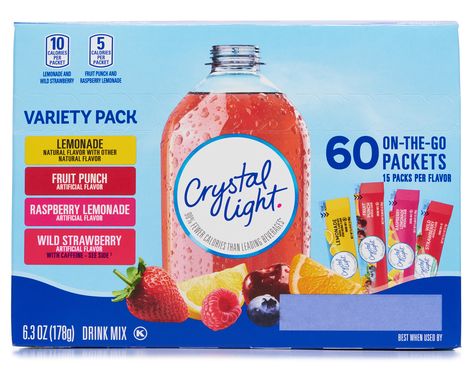 Kraft Crystal Light On the Go 60 Ct. - Variety Pack | Boxed Crystal Light Drinks, Flavored Lemonade, Lemonade Punch, Sugar Free Drinks, Caffeine Drinks, Strawberry Powder, Lemonade Drinks, Drink Mixes, Wild Strawberry