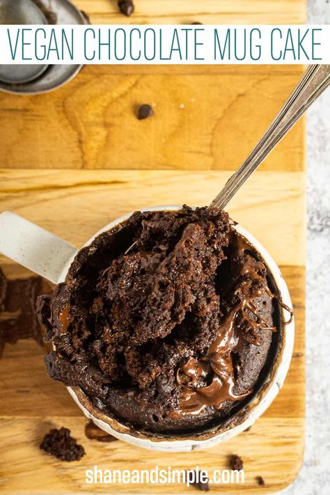 This amazing vegan chocolate mug cake is decadently rich, fudgy, and made in just minutes in the microwave. Super moist, oil-free, and the perfect afternoon chocolate fix. Chocolate Mug Cake Microwave, Vegan Chocolate Mug Cake, Healthy Chocolate Mug Cake, Mug Dessert Recipes, Cake Microwave, Vegan Mug Cakes, Chocolate Mug Cake, Mug Cake Microwave, Plant Based Desserts