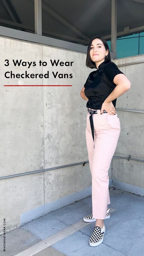 What to wear with checkered Vans Vans Checkered Slip On Outfit Women, Checkerboard Vans Outfit Women, Black Checkered Vans Outfit, Red Checkered Vans Outfit, Vans Checkerboard Outfit Women, Vans Slip On Outfit Women, How To Wear Vans Slip Ons, What To Wear With Vans, Vans Outfit Summer