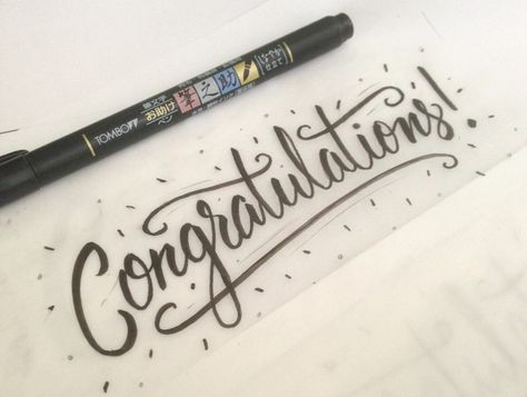 Typeverything.com - Congratulations Lettering (via News – 55 Hi’s) Congratulations Font, Congratulations Lettering, Tombow Brush Pen, Calligraphy Doodles, Pretty Writing, Hand Lettering Inspiration, Congrats Card, Lettering Typography, Hand Lettering Tutorial