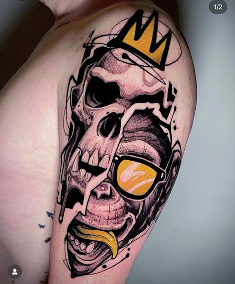 Unique Hand Tattoos, Red Tattoo Ideas, All Seeing Eye Tattoo, Red Ink Tattoo, Evil Skull Tattoo, Pop Art Tattoos, Sketch Style Tattoos, Artist Of The Month, Red Tattoo