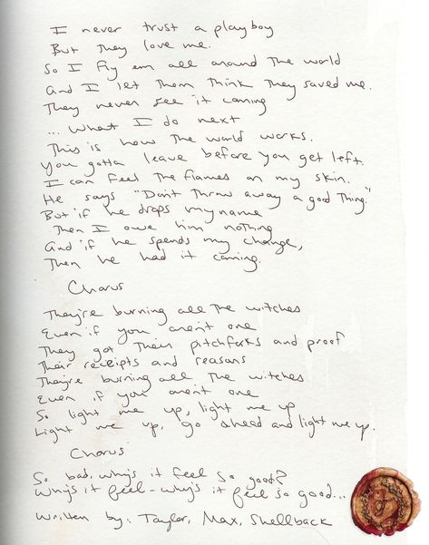 I Did Something Bad Lyrics, Taylor Swift Lyrics Reputation, Bad Lyrics, I Did Something Bad, Handwritten Lyrics, Lover Journal, Reputation Album, Taylor Swift Reputation, Taylor Lyrics