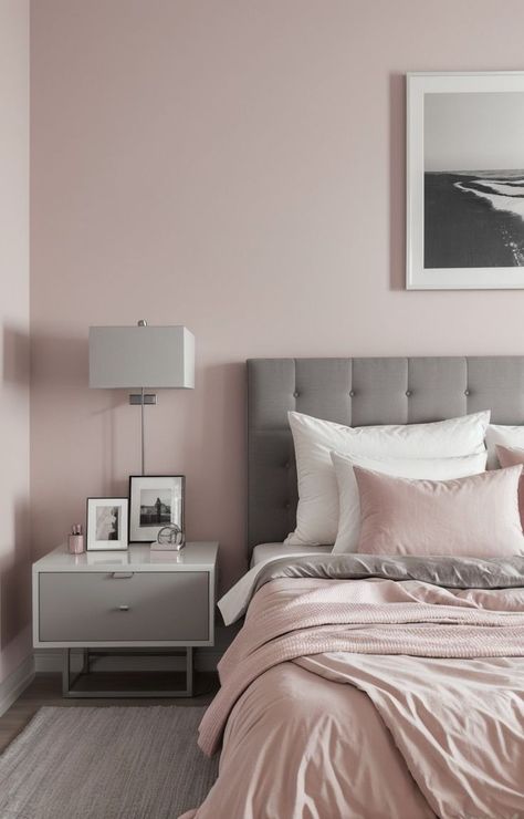 Pink Grey And White Bedroom, White Gray Bedroom, Pink Gray Bedroom, Grey And White Bedroom, Girls Bedroom Grey, Grey And White Bedding, Pink Accent Walls, Pink And Grey Room, Grey Bed Frame