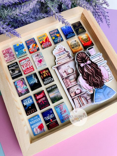 Display your mini books in a different way, instead of leaving them inside a jar, hang them up on the wall in your office or in home library. or place it on the desk.  Only 21 mini books can fit In the frame.  Make sure to spell out book title with author.  I will go down the list and paste them down in the order you wrote them. So please make sure you have them written in the order you want them to be pasted.  If you have any questions please make sure to message me. Mini Book Library, Bookish Items To Sell, Book Lover Crafts, Book Inspired Crafts, Book Gadgets, Book Jar, Book Lovers Gift Basket, Bookish Crafts, In Home Library