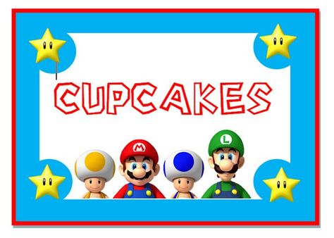 Some food labels I'm creating, wanted to be able to put my own wording, and use this cool Mario game font I found! Super Mario Birthday Theme, Mario Printables, Mario Ideas, Birthday Party Labels, Lego Mario, Super Mario Bros Party, Mario Game, Game Font, Mario Bros Birthday