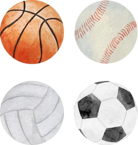 Sports Watercolor, Water Polo Players, Birthday 1st, Football Illustration, Basketball Birthday, Sport Illustration, Football Ball, Water Polo, Sports Balls