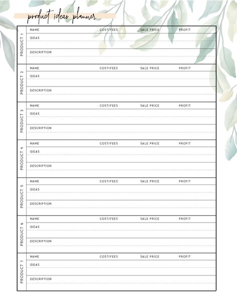 Product Planning Template, Printing Business Ideas Products, Free Business Printables, Business Planner Printables, Business Planner Template, Craft Business Plan, New Product Ideas, Online Business Planner, Product Planner