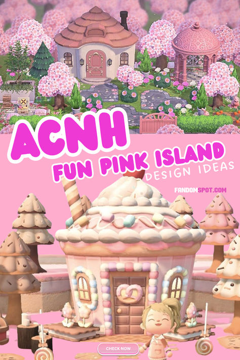 Animal Crossing Pink Entrance, Kawaii Island Codes, Cherry Blossom Island Acnh, Acnh Mod, Modded Acnh, Cute Acnh Island Ideas, Animal Crossing Pink Island, Pink Animal Crossing Island, Acnh Pink Island