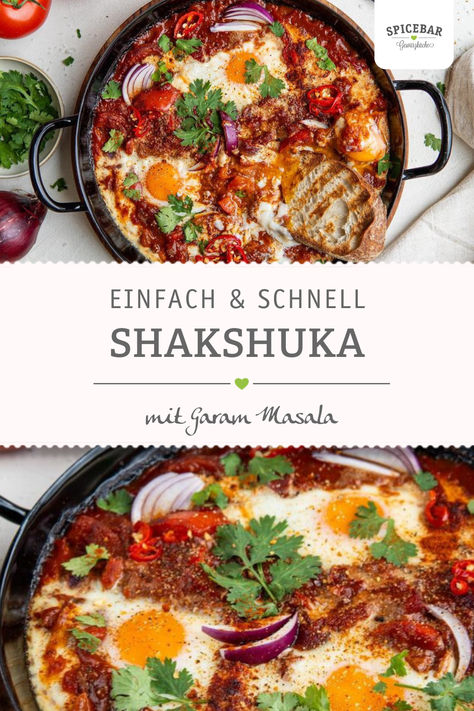 Super einfache und leckere Shakshuka! Ein vegetarisches Rezept, das sich perfekt für ein gemütliches Frühstück oder einen entspannten Brunch eignet. Zubereitet auf dem Herd und verfeinert mit cremigem Feta-Käse. Garam Masala, Feta, Low Carb, Blogger, Low Carb Recipes