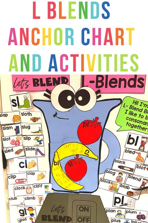 Adorable L blend practice with this interactive anchor chart and craft when teaching about L- Blends. L Blends Anchor Chart, Consonant Blends Anchor Chart, Blends Anchor Chart, Anchor Charts First Grade, Interactive Anchor Charts, Ela Anchor Charts, Chart School, Blends Activities, Kindergarten Anchor Charts